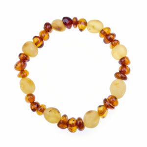 Elastic Baltic amber baby bracelet ~ Raw amber & polished mix